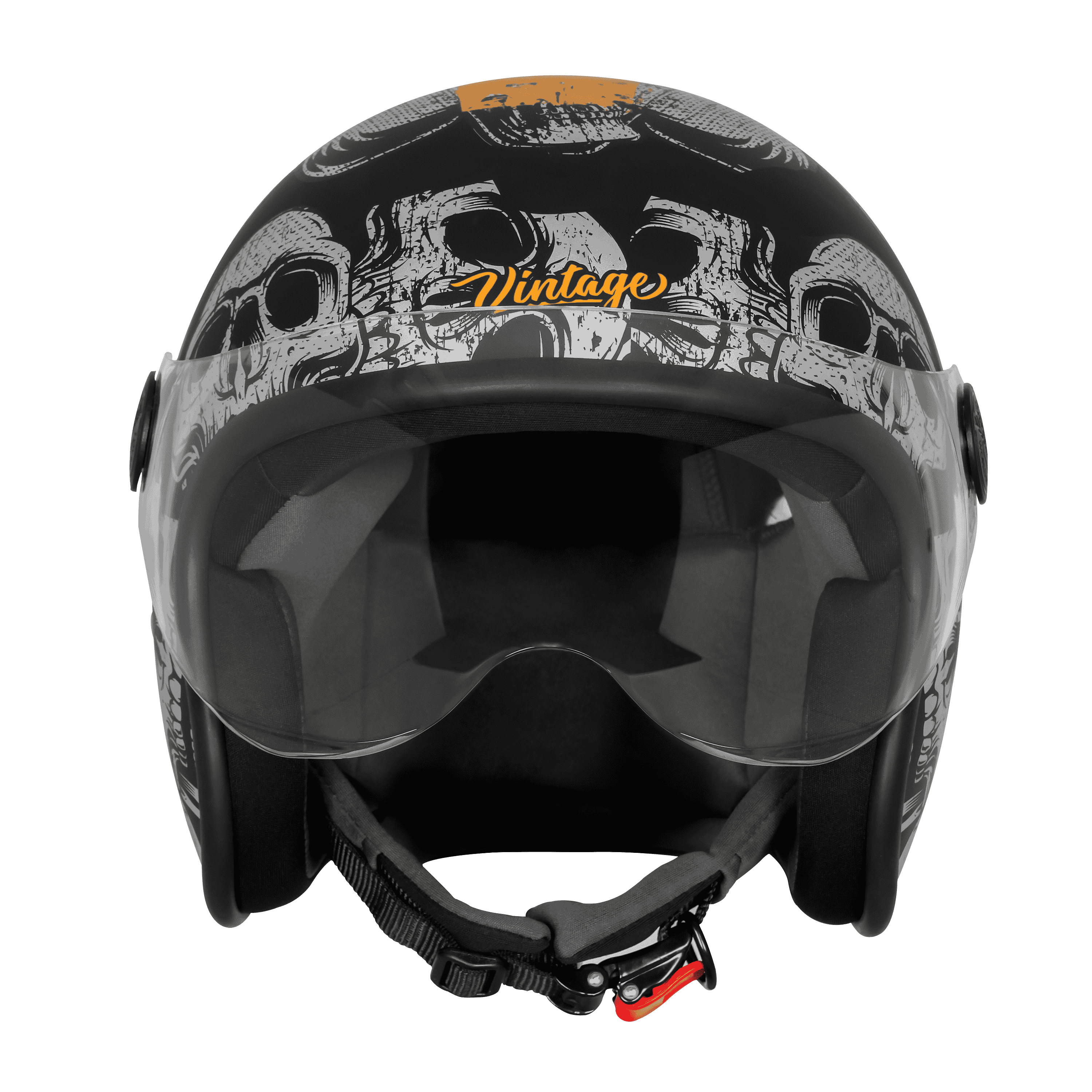 SBH-54 VINTAGE SKULL GLOSSY BLACK WITH ORANGE